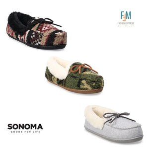 New! Sonoma Women's Warm Sherpa Moccasins in Aztec & Gray XL